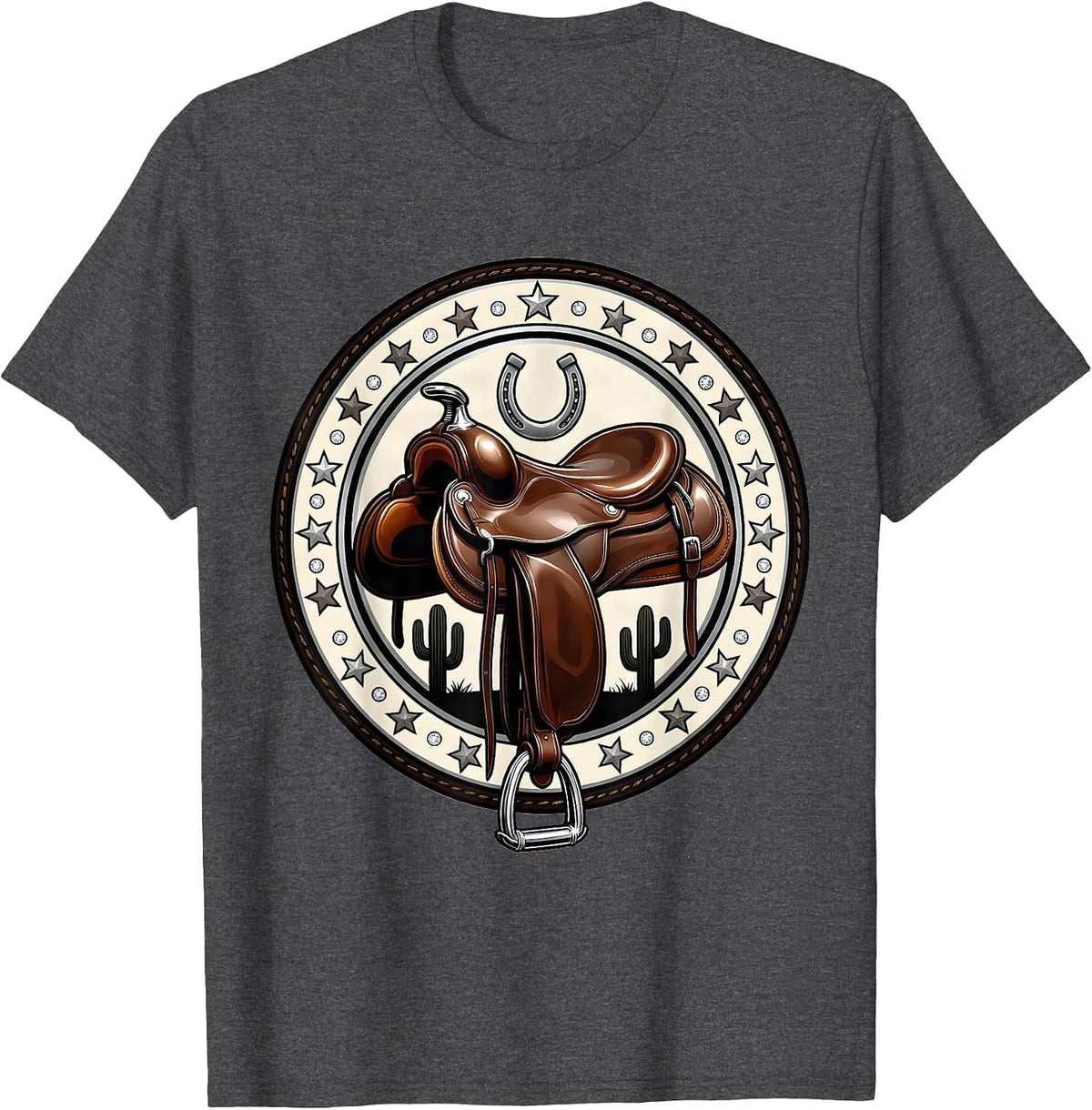 Men's Empty Saddle Desert Cowboy Western Illustration T-Shirt - Dark Heather Grey