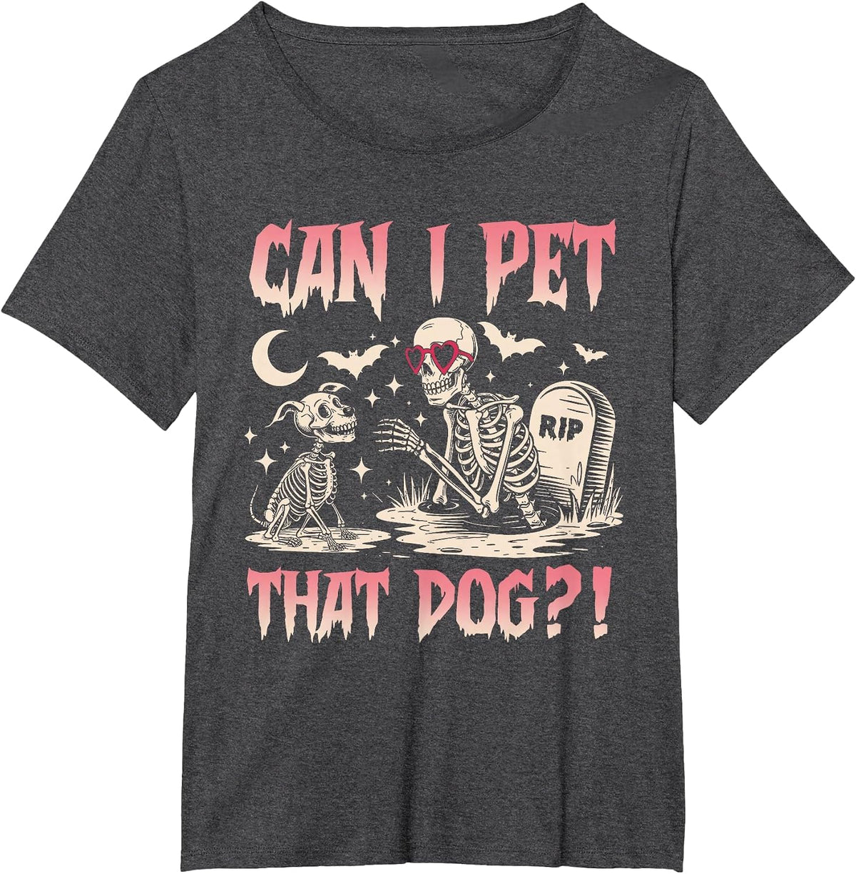 Can I Pet that Dog Funny Skeleton and Dog Halloween Costume T-Shirt - Dark Heather Grey