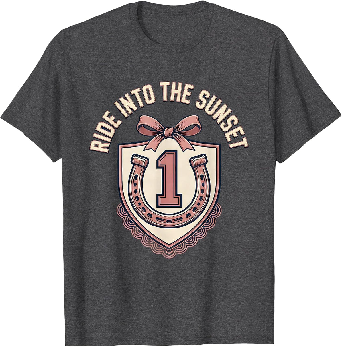 Men's Denim Cowgirl Ride Into The Sunset Design T-Shirt - Dark Heather Grey