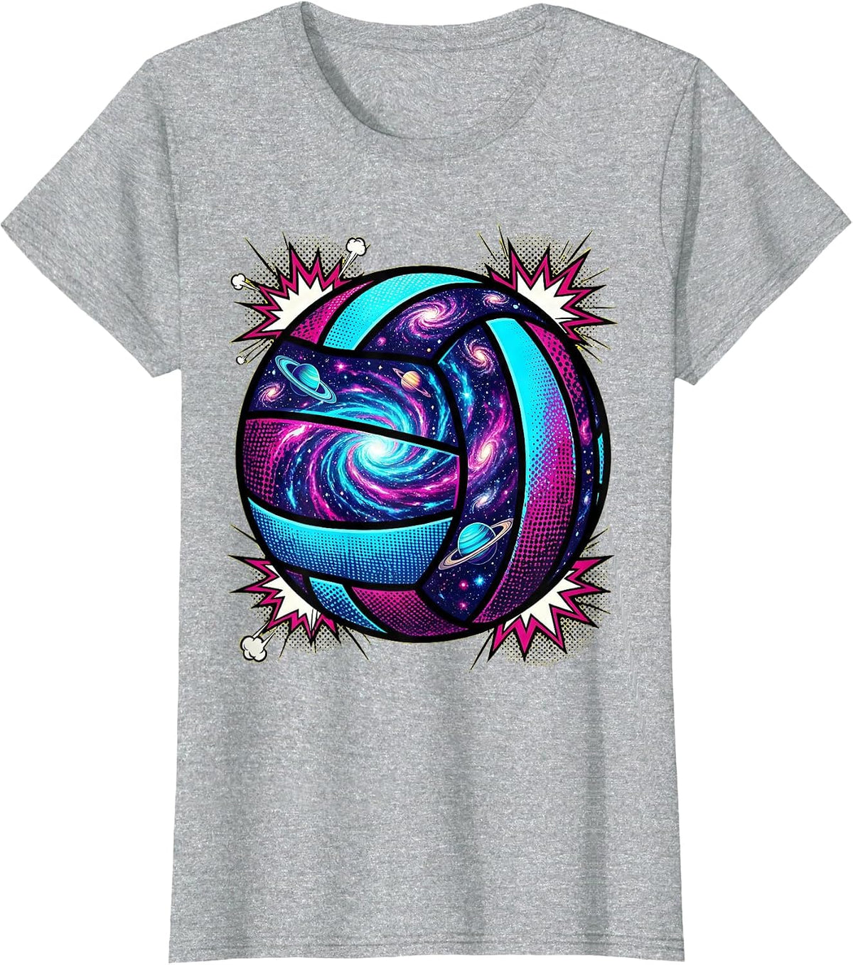 Cosmic Volleyball Galaxy Swirl Illustration T-Shirt - Heather Grey