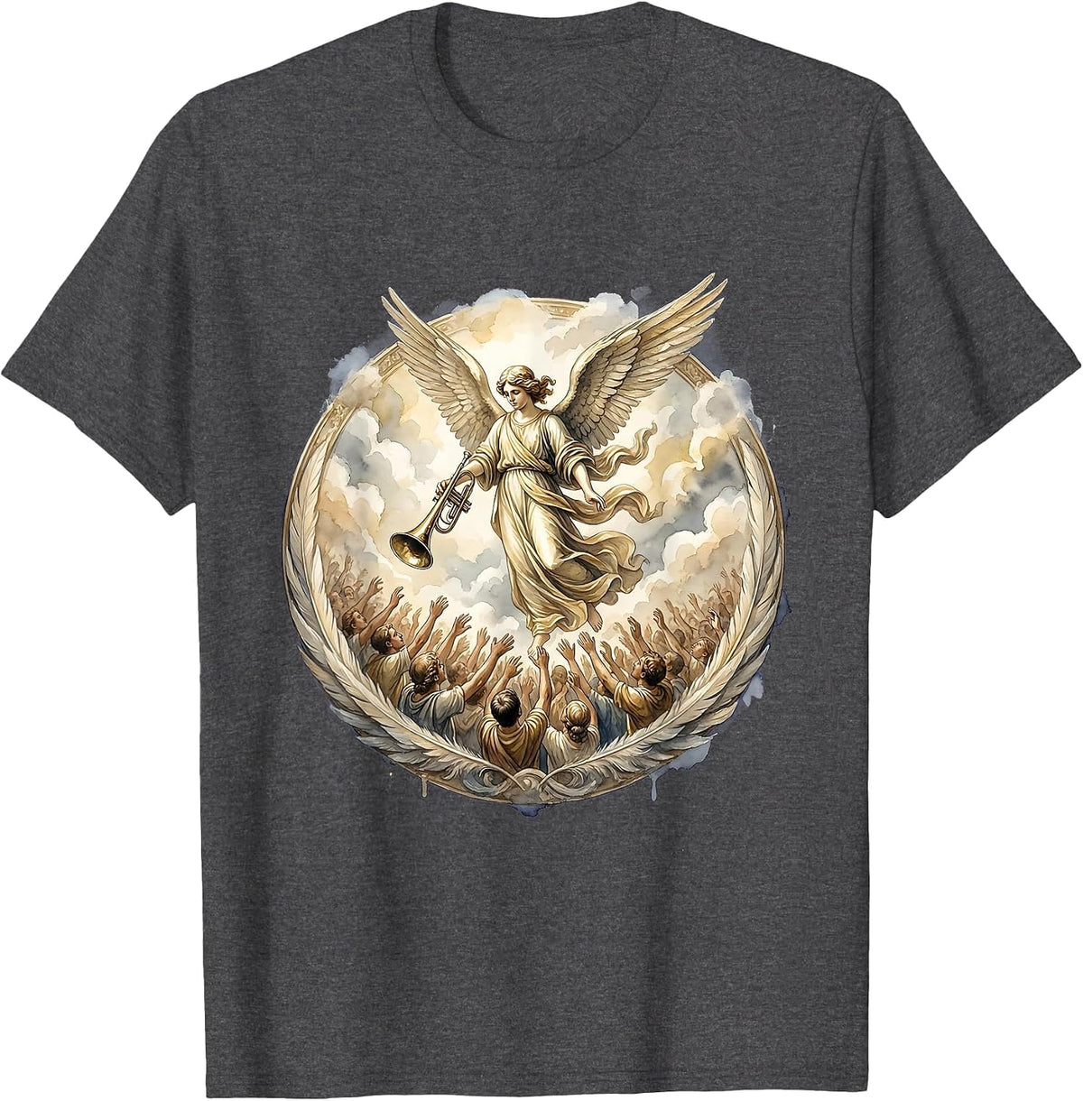 Make Heaven Crowded Angel Trumpet Graphic T-Shirt - Dark Heather Grey