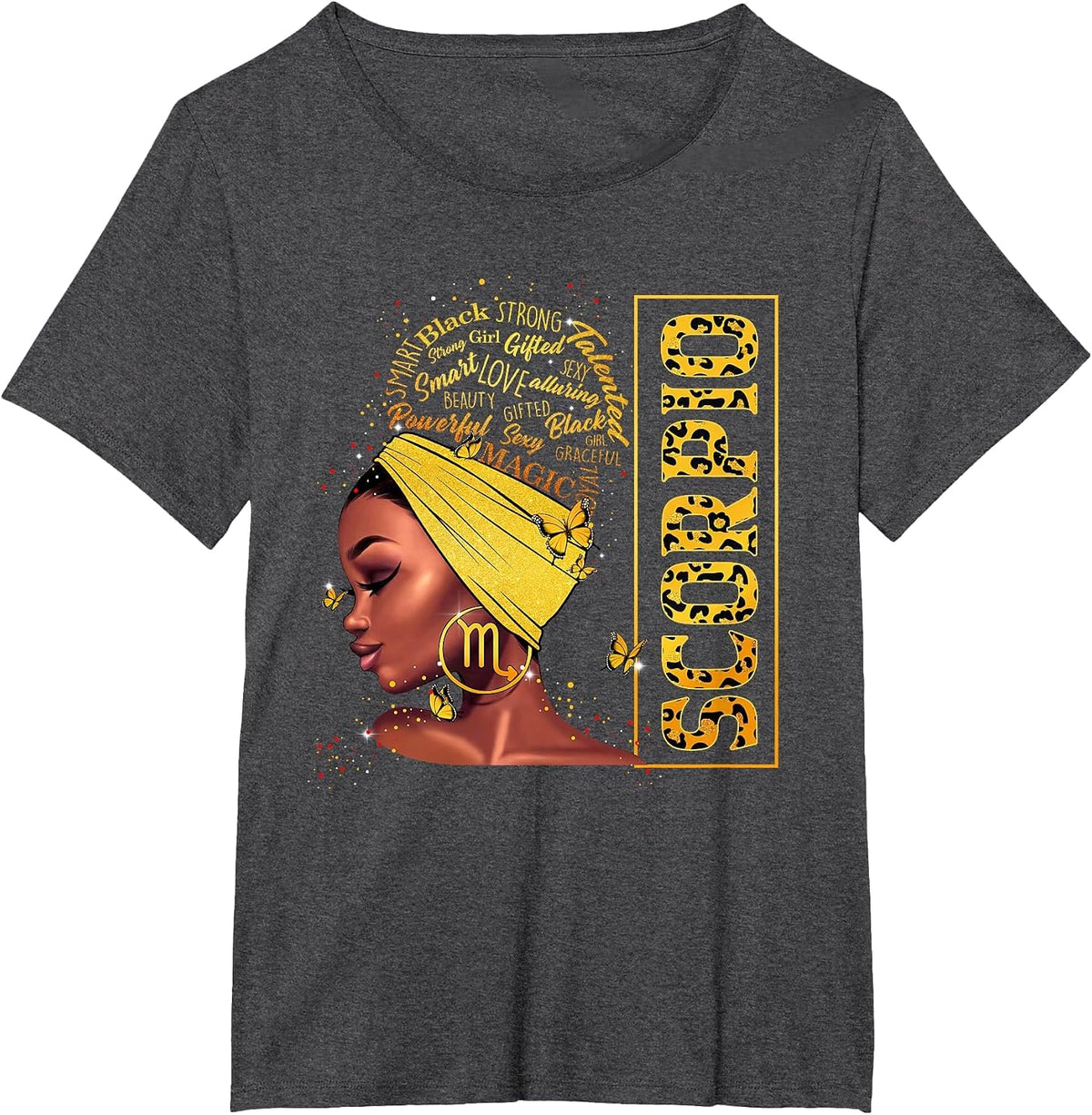Scorpio Girl Birthday Leopard Melanin Afro Black Queen T-Shirt - Dark Heather Grey