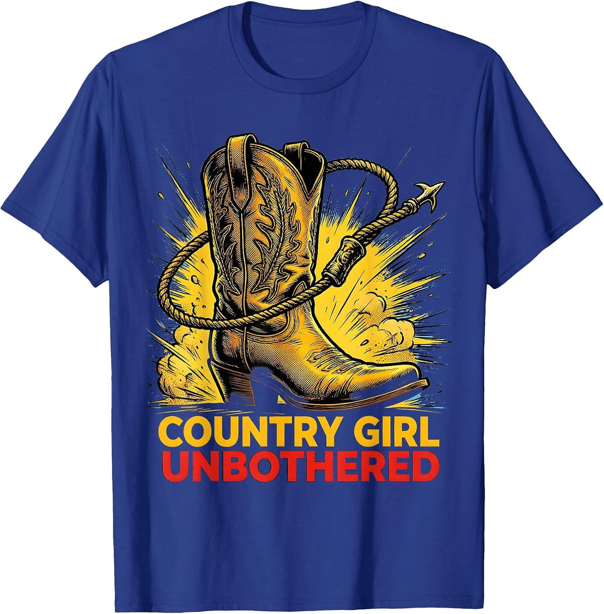 Country Girl Unbothered Western Design T-Shirt - Royal Blue