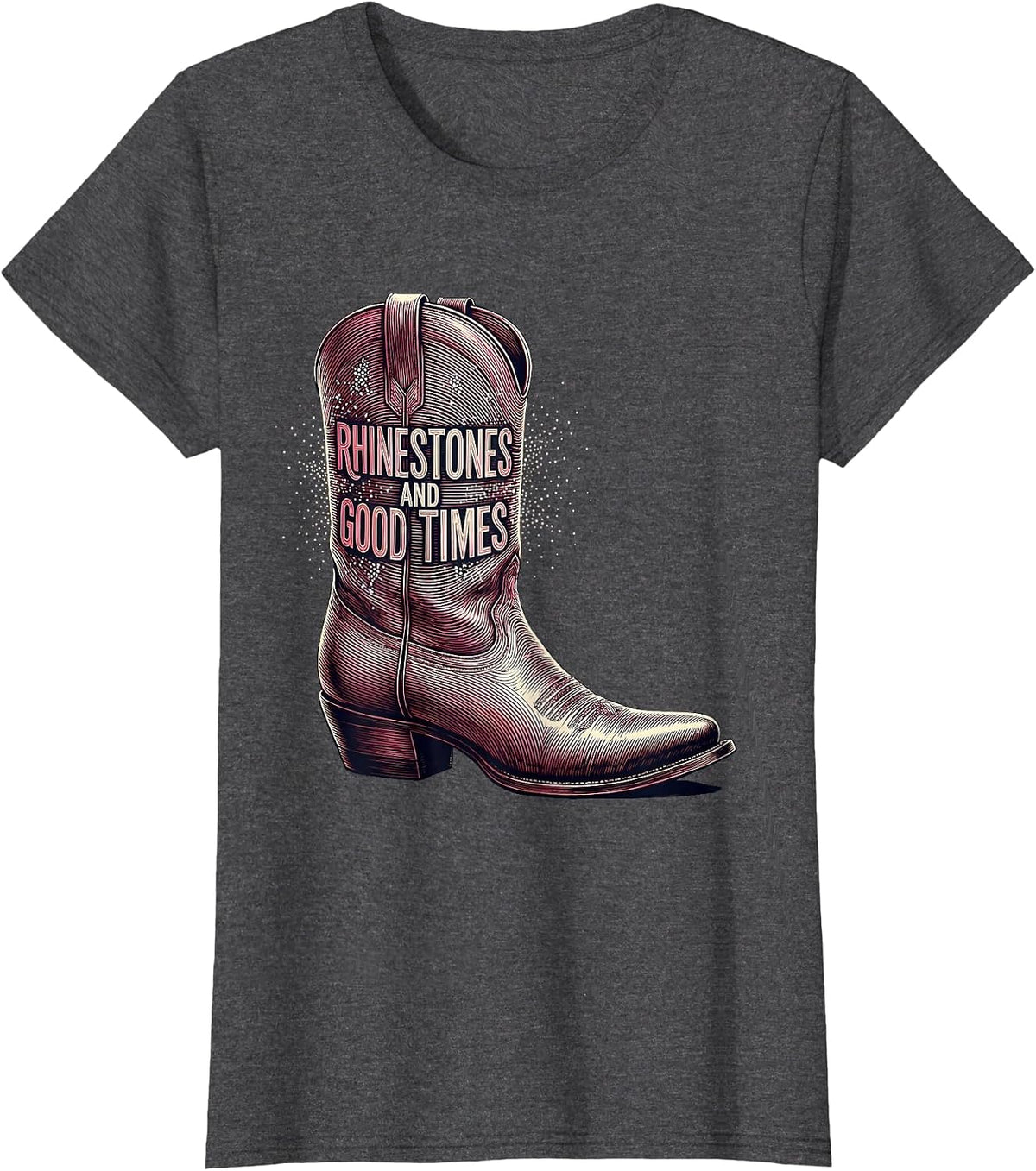 Women's Rhinestones and Good Times Nashville Design T-Shirt - Dark Heather Grey