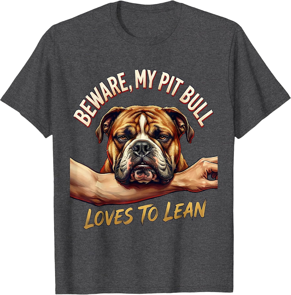 Beware, My Pit Bull Loves To Lean Funny Pitbull Dog Lover T-Shirt - Dark Heather Grey