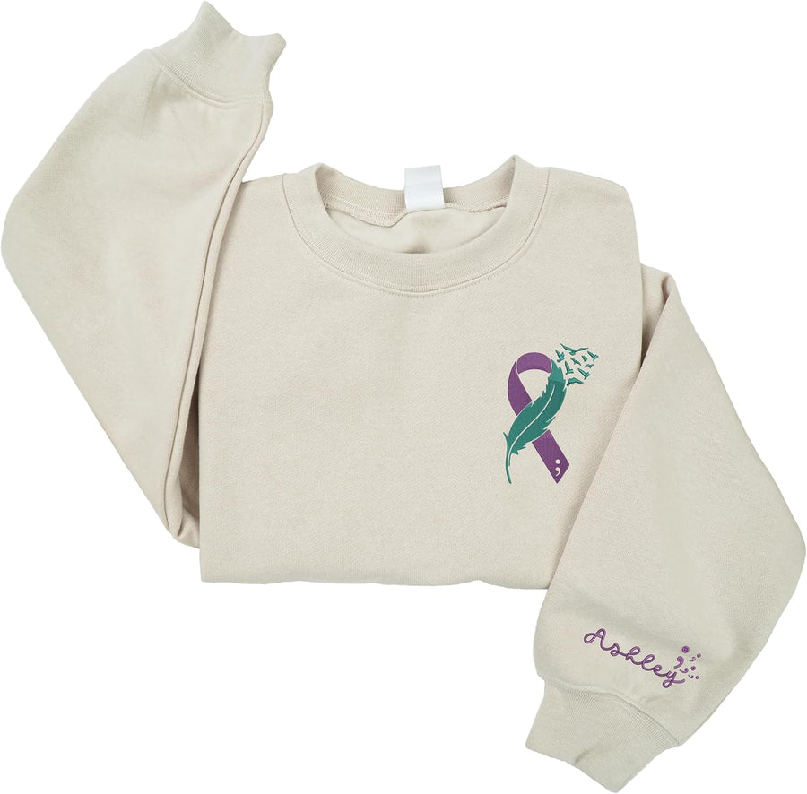 Embroidered Suicide Prevention Awareness Shirt, Suicide Sweatshirt, Mental Health Sweatshirt, Ribbon Support Tee, Mental