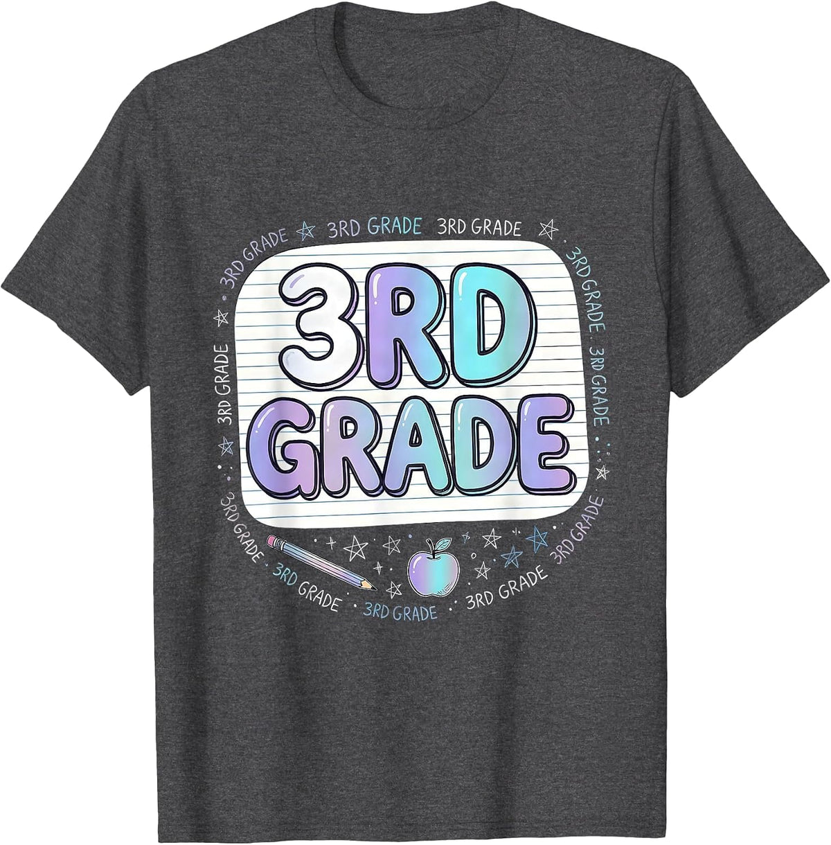 Men's 3rd Grade Typography Team Third Grade Teacher Back to School T-Shirt - Dark Heather Grey