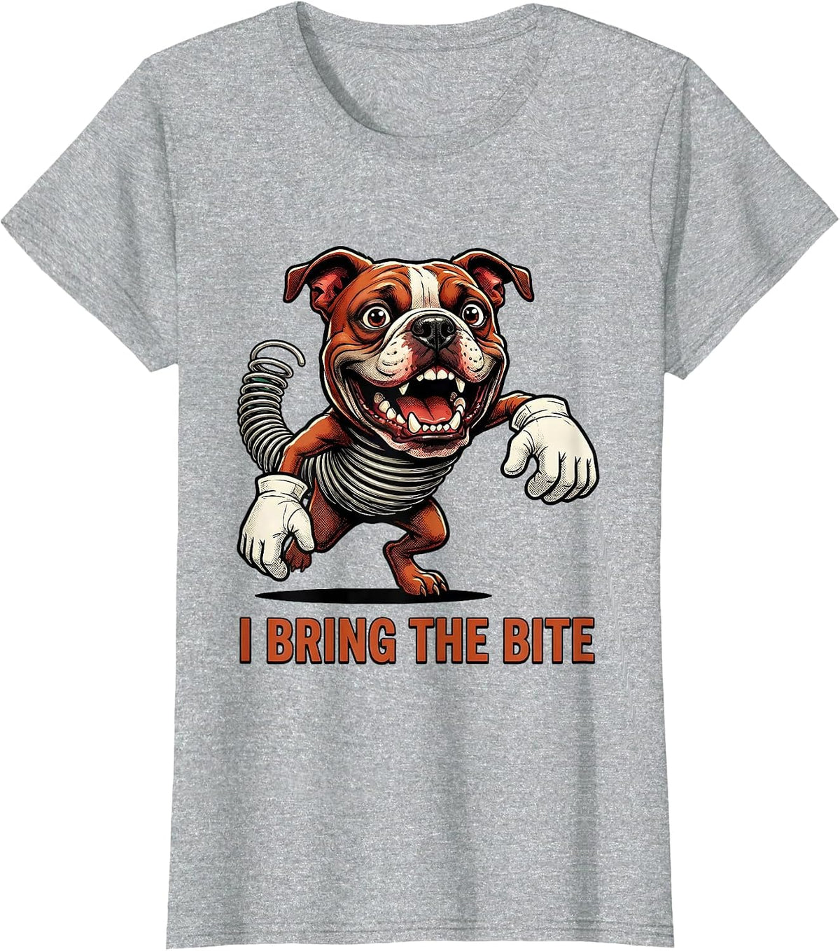 Women's I Bring The Bite Retro Cartoon Pitbull Funny Dog Owner Meme T-Shirt - Heather Grey