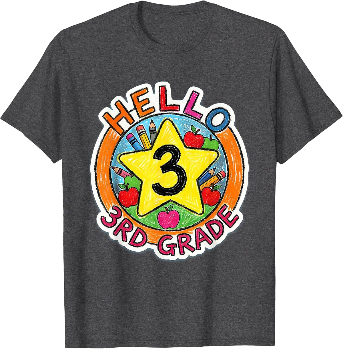 Hello 3rd Grade Cute Kids Back To School Teacher T-Shirt - Dark Heather Grey
