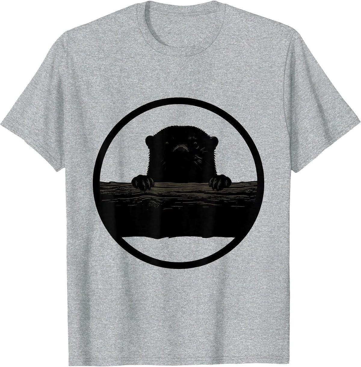 Men's Otter Peeking Over Mossy Riverbank Log T-Shirt - Heather Grey