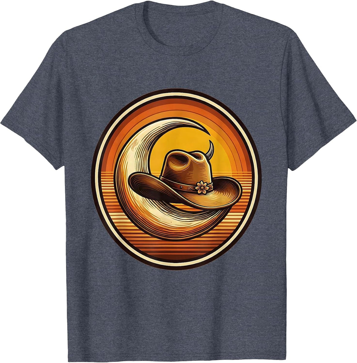 Crescent Moon Cowgirl Hat Western Graphic Tee T-Shirt - Heather Blue