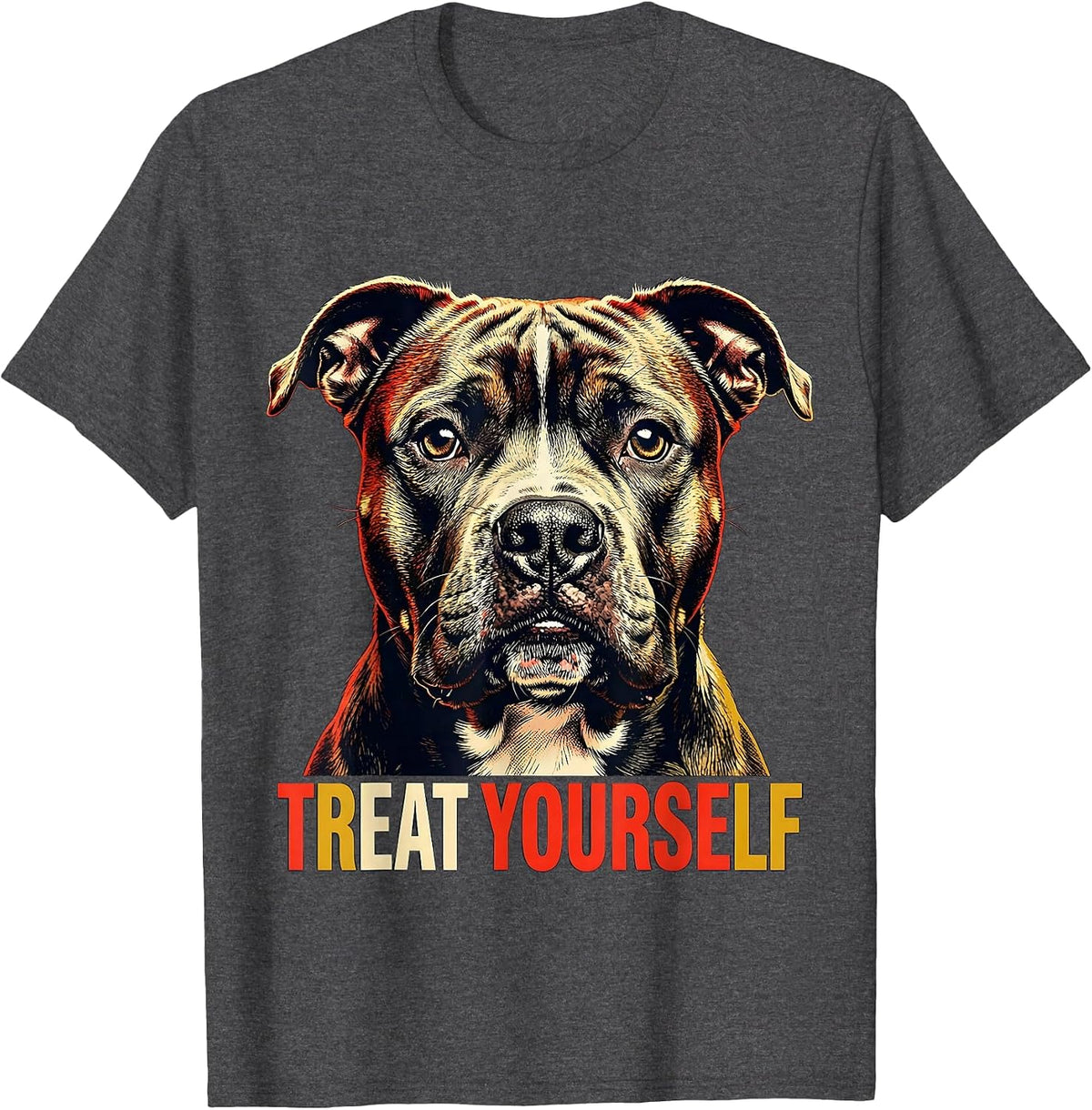 Men's Treat Yourself Funny Pitbull Dog Owner Meme Humor T-Shirt - Dark Heather Grey
