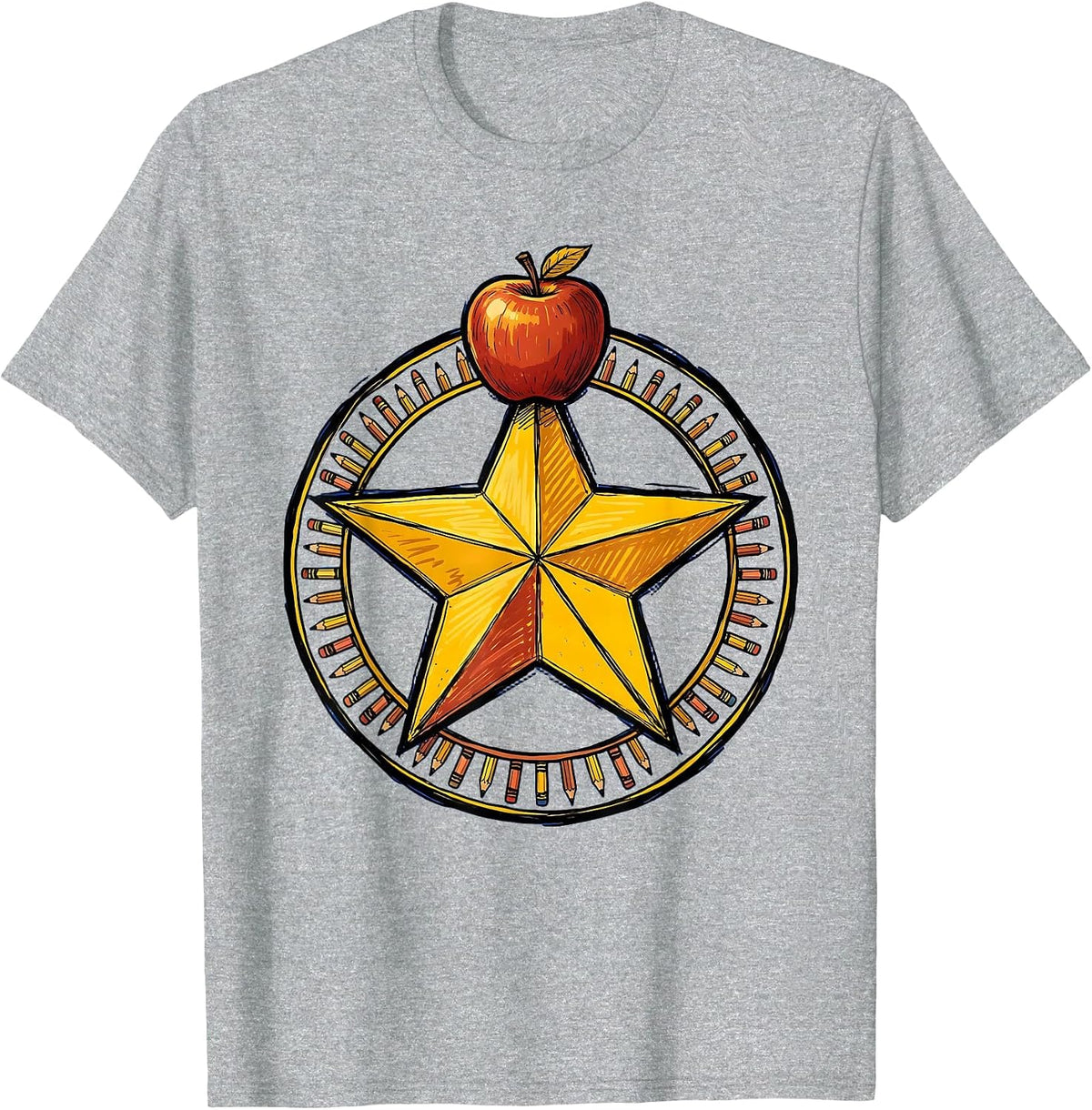 Men's Third Grade Teacher Gold Star Badge Cardigan T-Shirt - Heather Grey