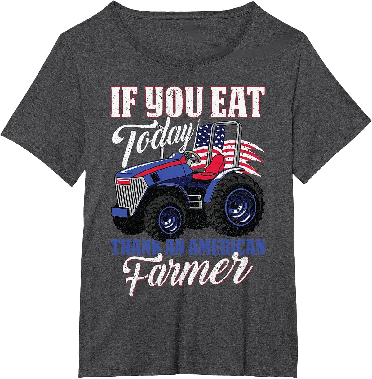 Tractor USA Flag Design Patriotic Farmer T-Shirt - Dark Heather Grey