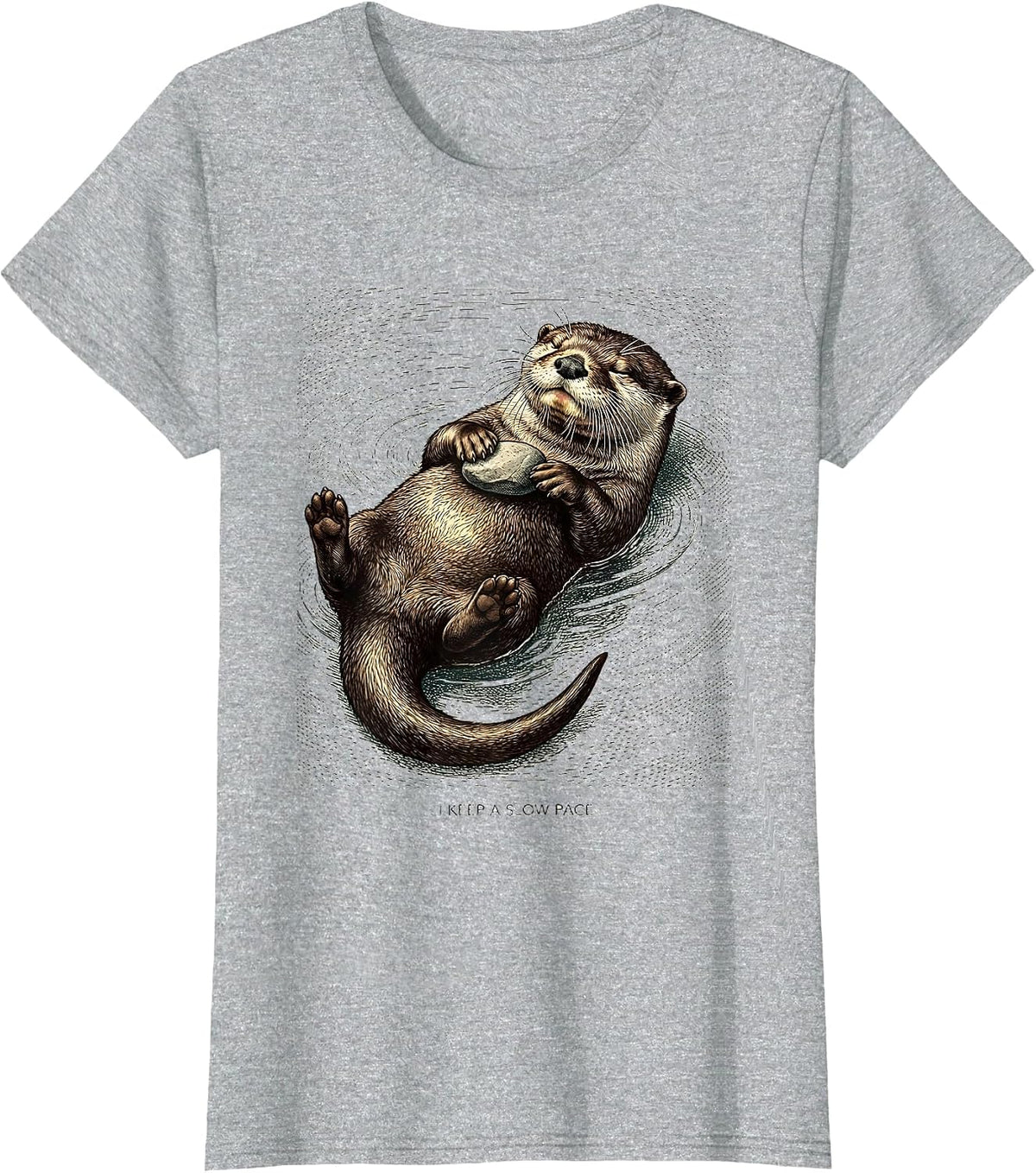I Keep A Slow Pace Crosshatch Etching Otter Lover Nature T-Shirt - Heather Grey