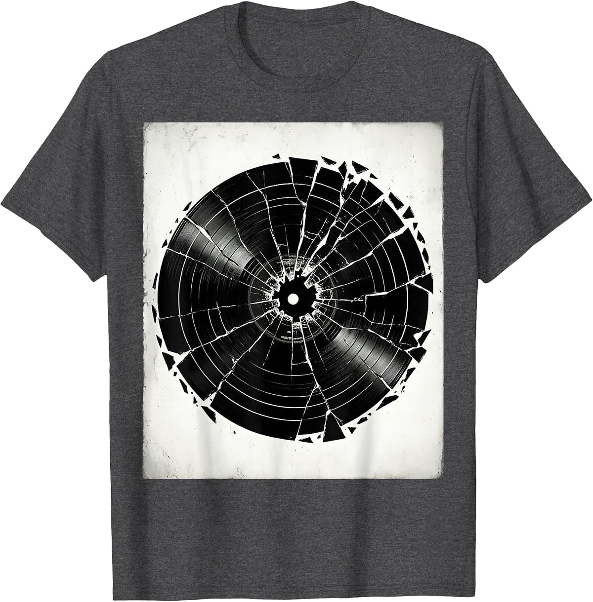 Broken Vinyl Record Grunge Illustration T-Shirt - Dark Heather Grey