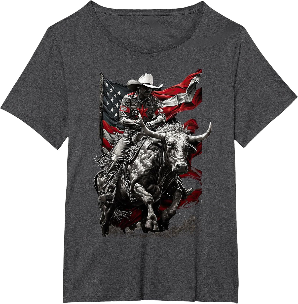 Rodeo Bucking Bull Riding Cowboy Western T-Shirt - Dark Heather Grey
