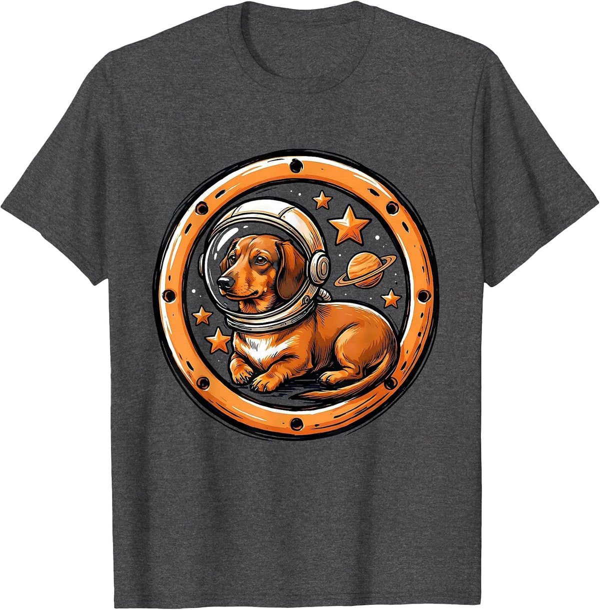 Dachshund Astronaut Space Explorer Graphic T-Shirt - Dark Heather Grey