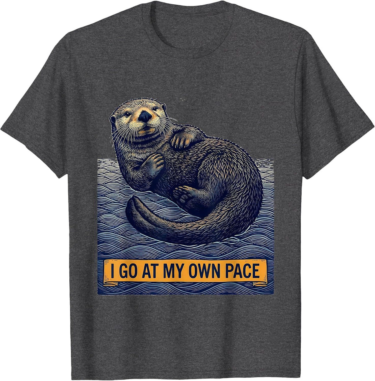 Men's I Go At My Own Pace Funny Otter Lover Nature Humor T-Shirt - Dark Heather Grey