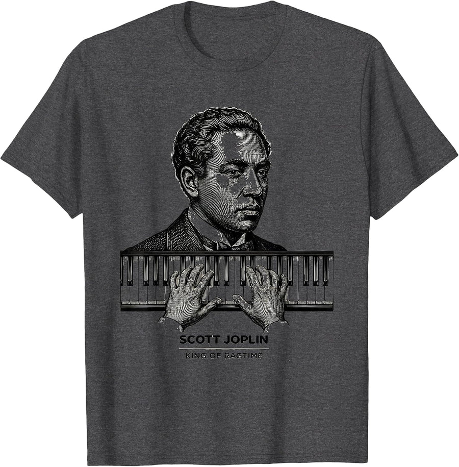 Men's Scott Joplin — King of Ragtime Vintage Music History Tribute T-Shirt - Dark Heather Grey