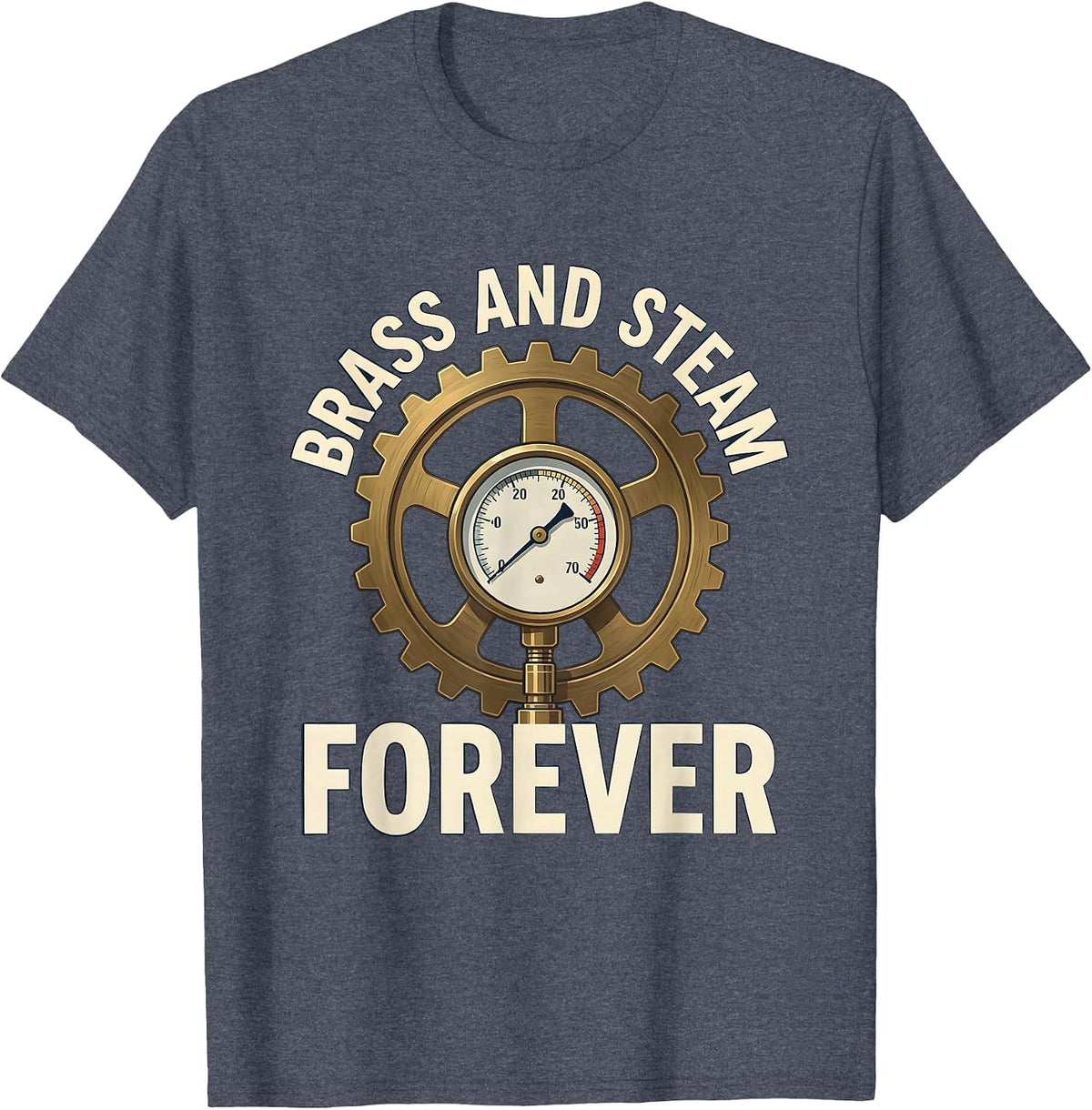 Brass and Steam Forever Steampunk Design T-Shirt - Heather Blue