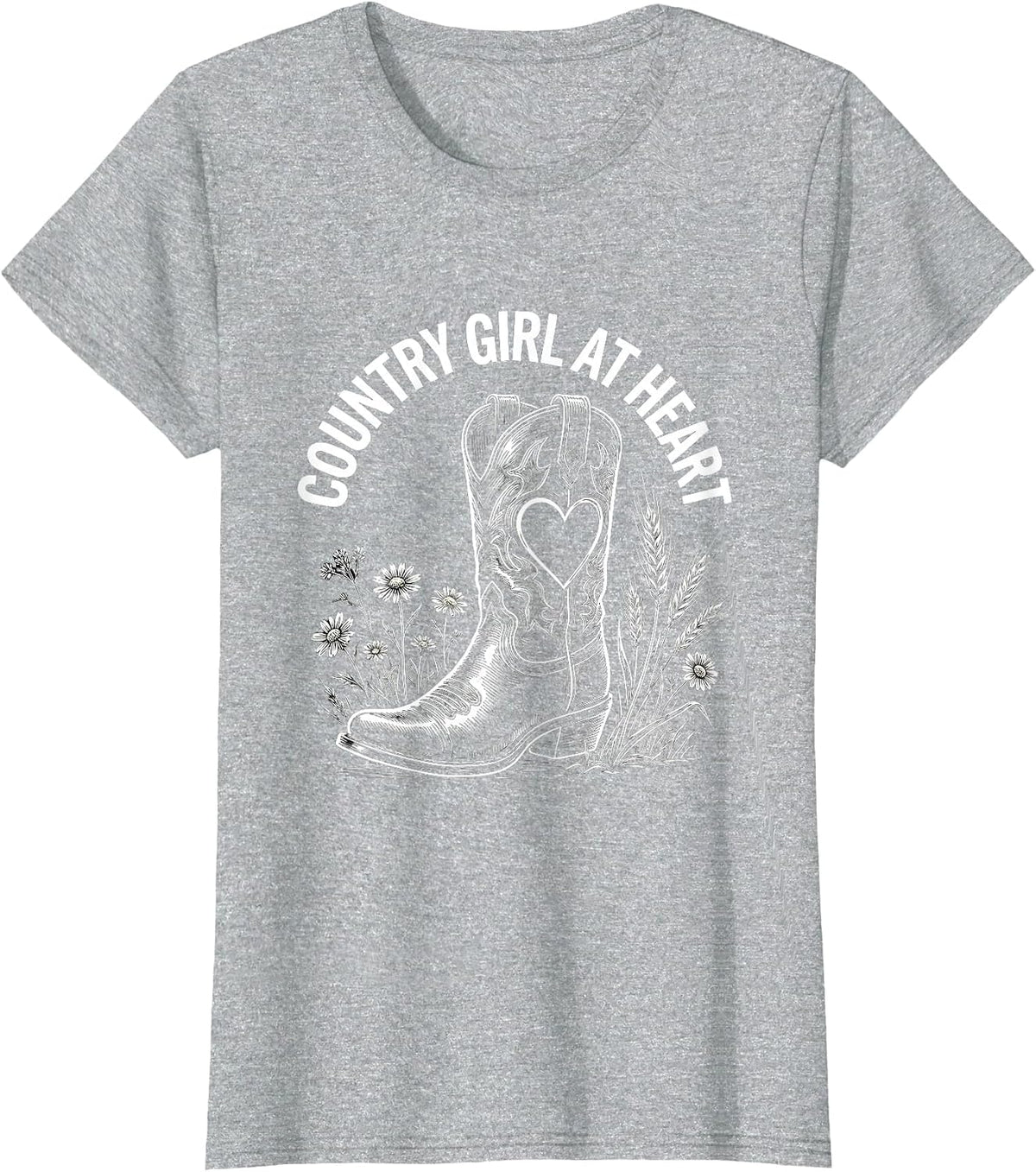 Country Girl At Heart Rustic Southern Design T-Shirt - Heather Grey
