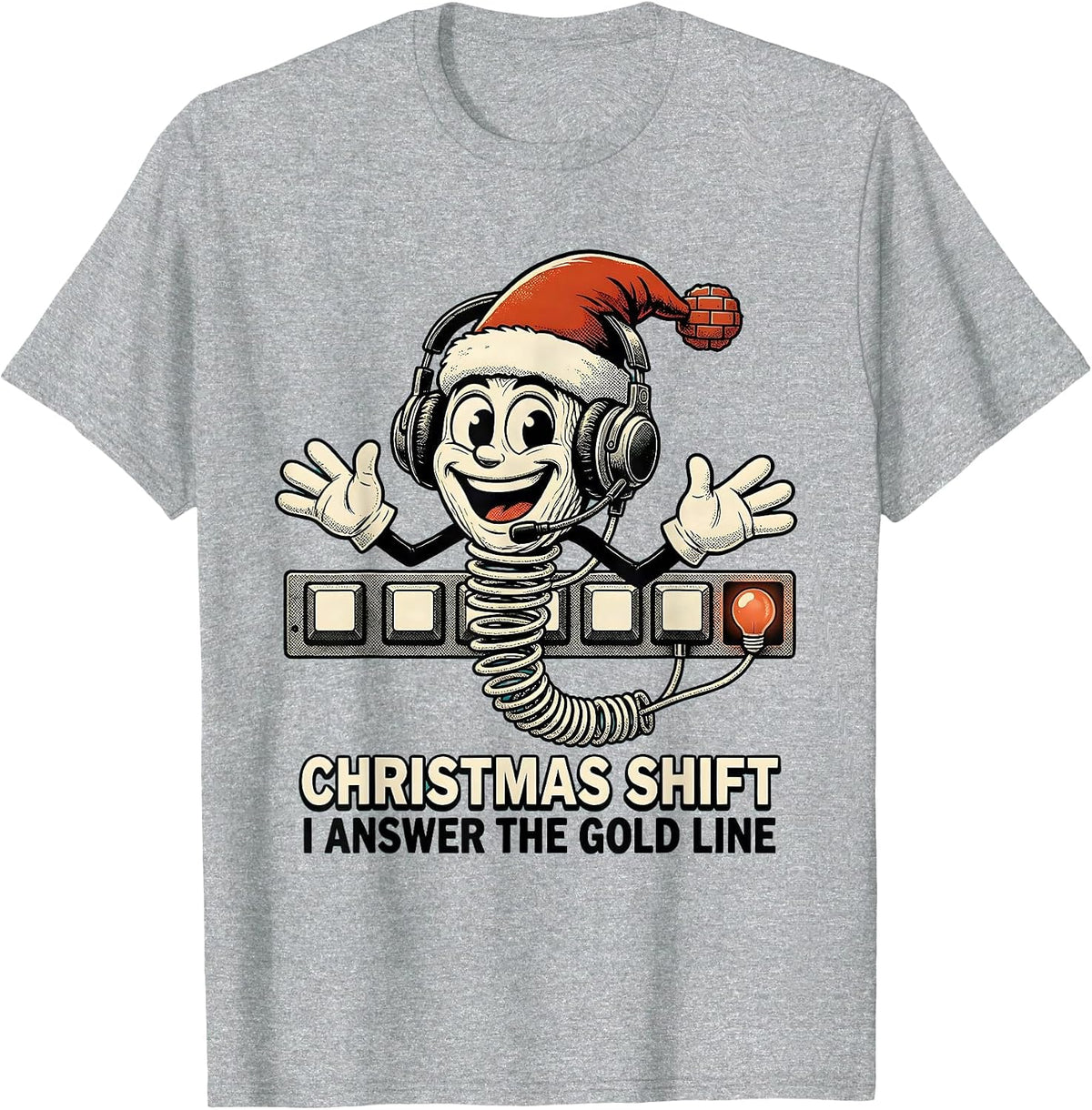 Men's Christmas Shift I Answer The Gold Line Funny 911 Dispatcher T-Shirt - Heather Grey