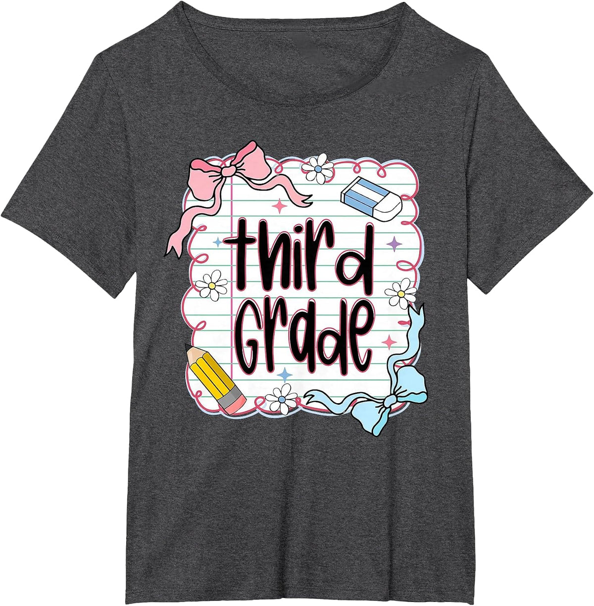 Third Grade Back to School for Girls Pink Notebook T-Shirt - Dark Heather Grey