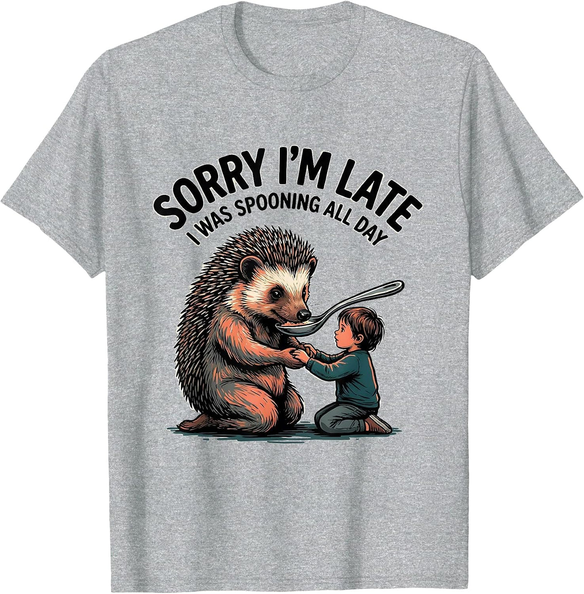 Men's Sorry I'm Late, I Was Spooning All Day Retro Occupational T-Shirt - Heather Grey
