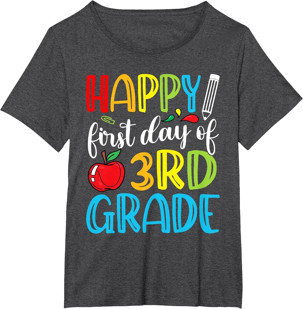 Funny Happy First Day of 3rd Grade Cute Back to School T-Shirt - Dark Heather Grey