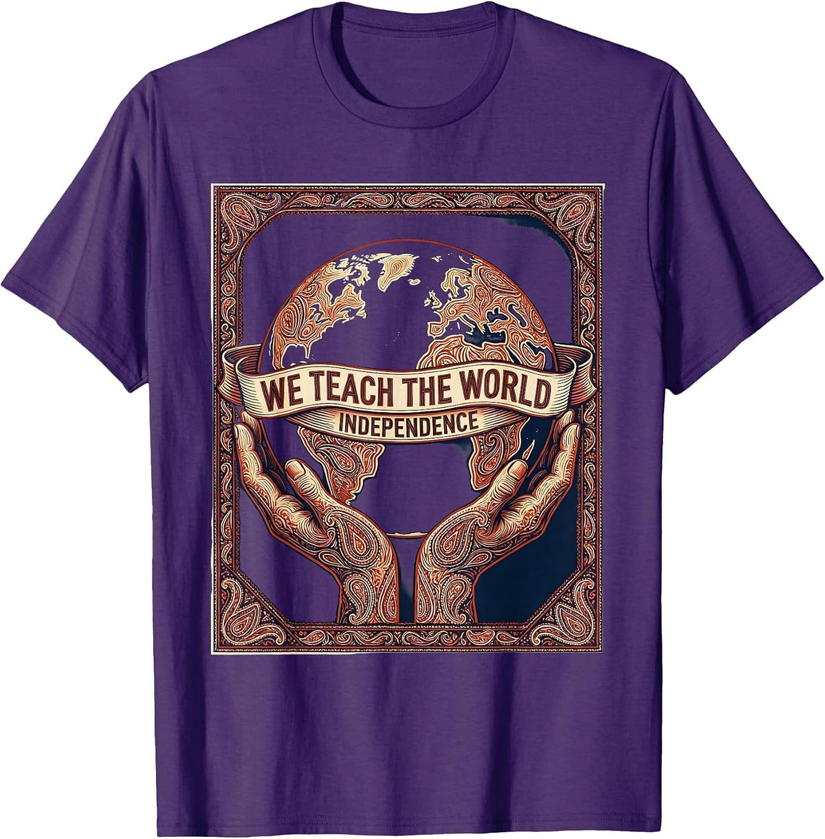Men's We Teach The World Independence OT Design T-Shirt - Purple