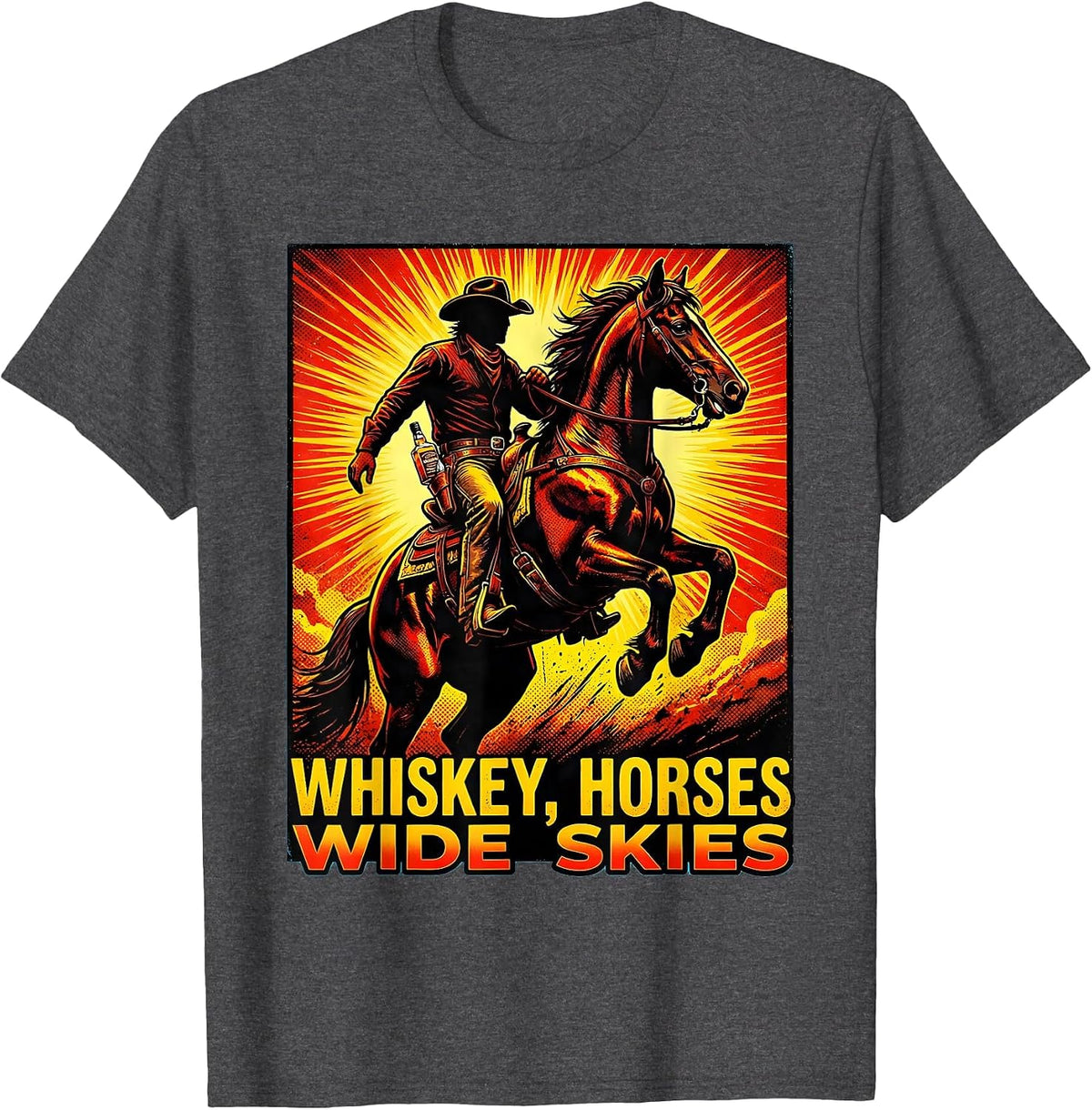 Men's Whiskey Horses Wide Skies Western Design T-Shirt - Dark Heather Grey