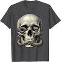 Men's Snake Through Skull Eye Socket Gothic Art Design T-Shirt - Dark Heather Grey