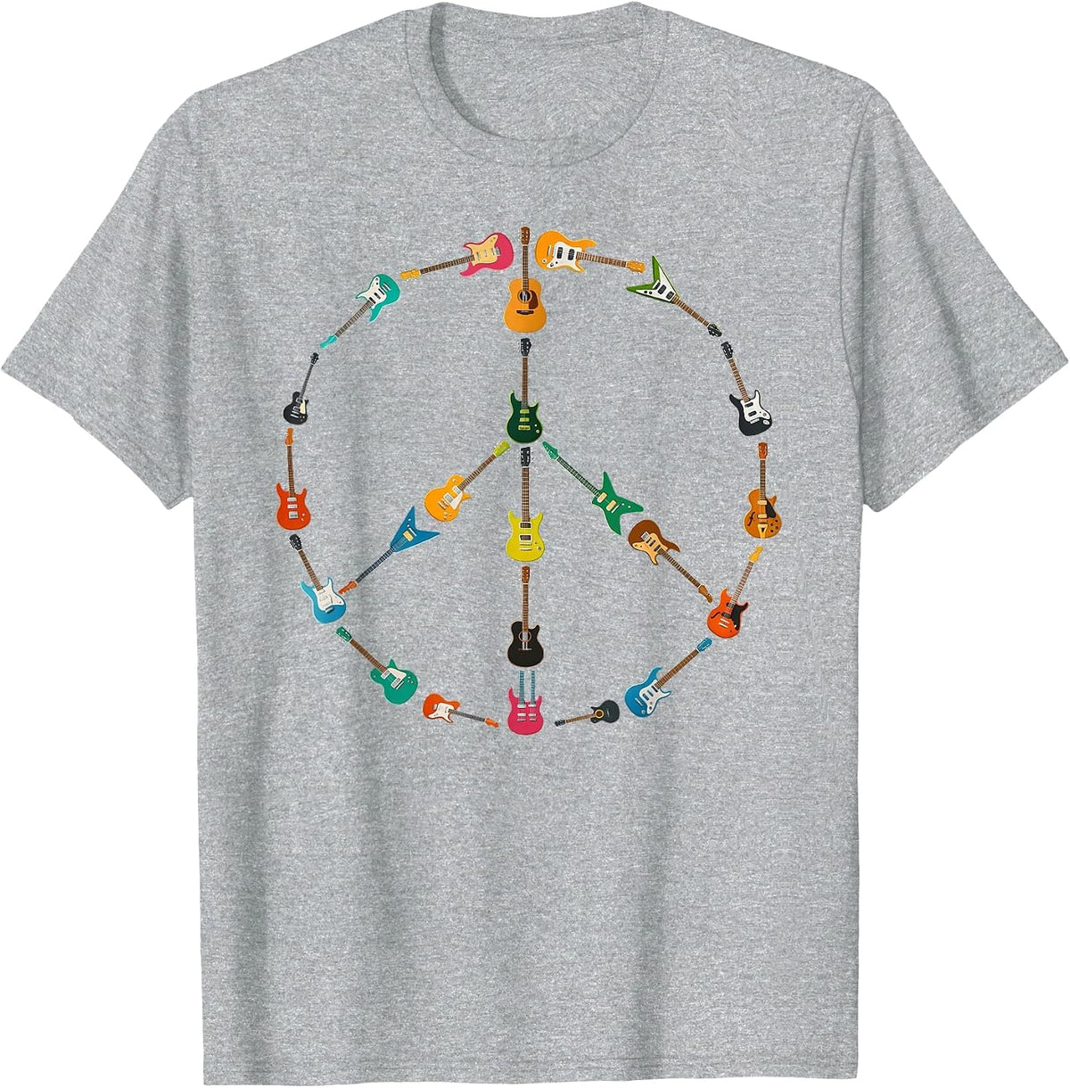 Peace Sign Made of Guitars Music Rock Hippie Men Women Retro T-Shirt - Heather Grey
