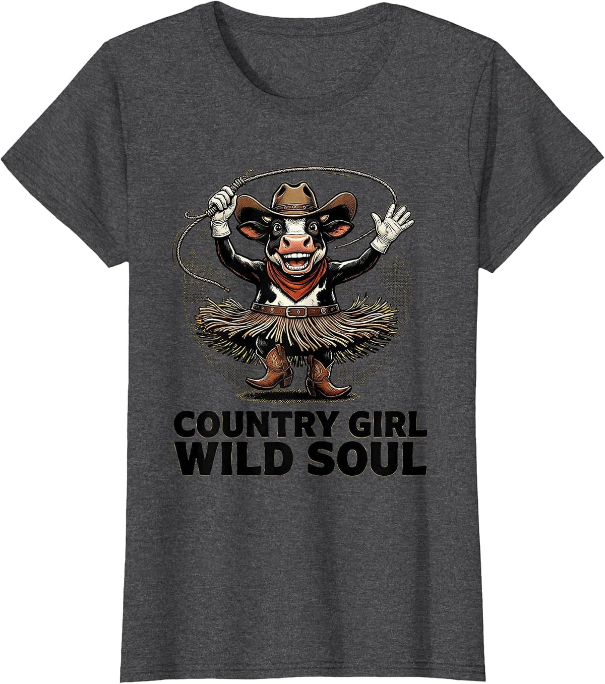 Women's Country Girl Wild Soul Cowgirl Design T-Shirt - Dark Heather Grey