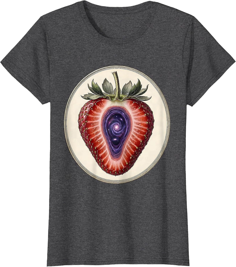 Women's Cosmic Strawberry Galaxy Slice Illustration T-Shirt - Dark Heather Grey