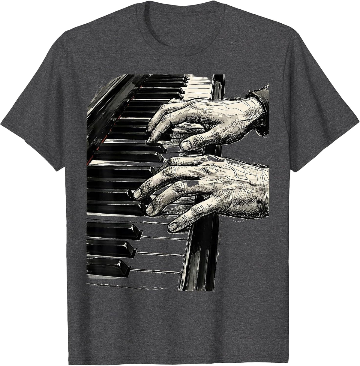 Men's Music Teacher Grand Piano Keys Illustration T-Shirt - Dark Heather Grey