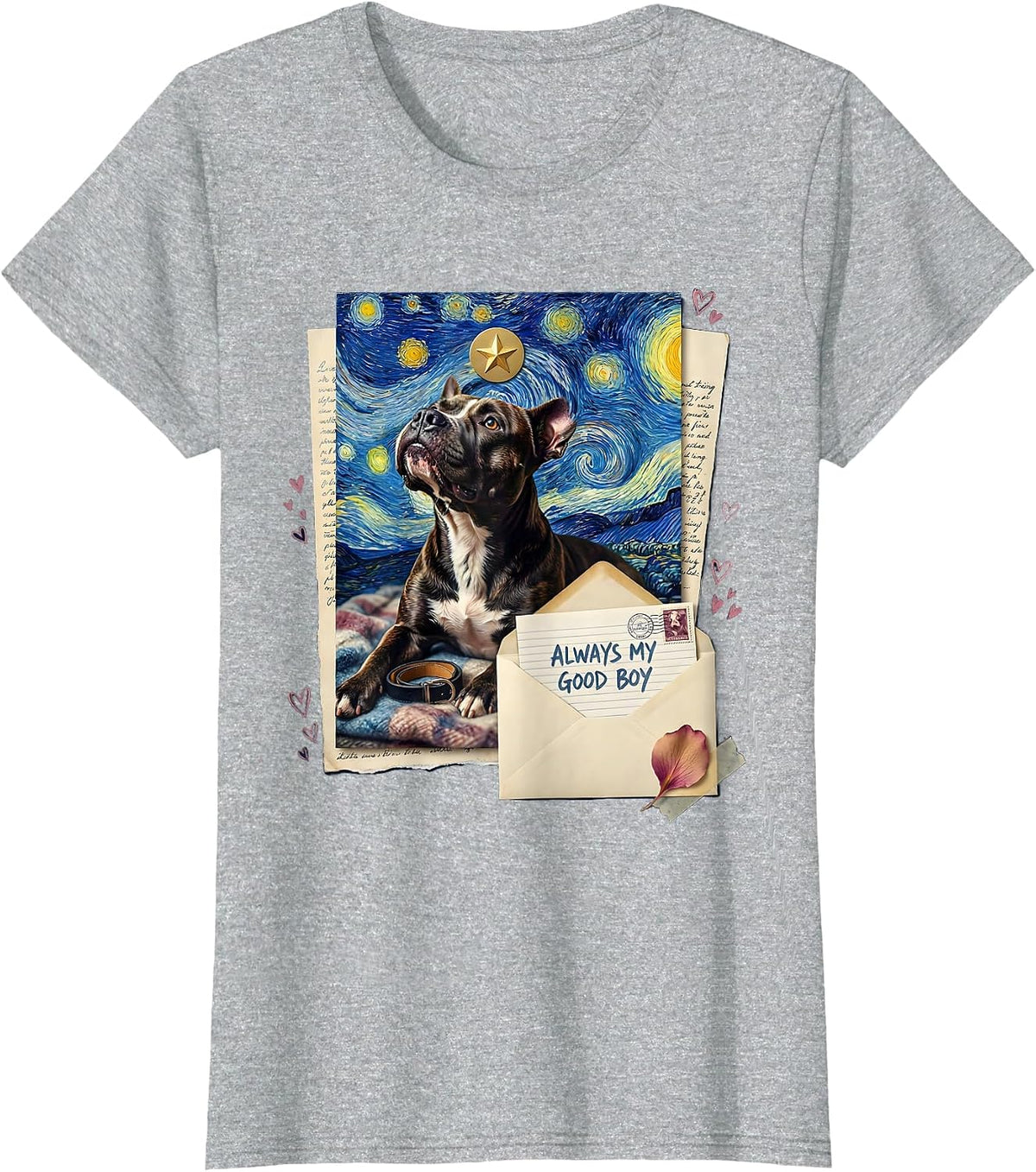 Always My Good Boy Pitbull Van Gogh Starry Night Art Tribute T-Shirt - Heather Grey