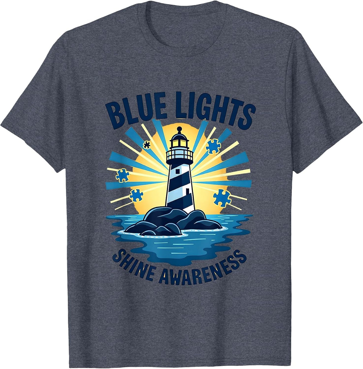 Blue Lights Shine Awareness Autism Support T-Shirt - Heather Blue