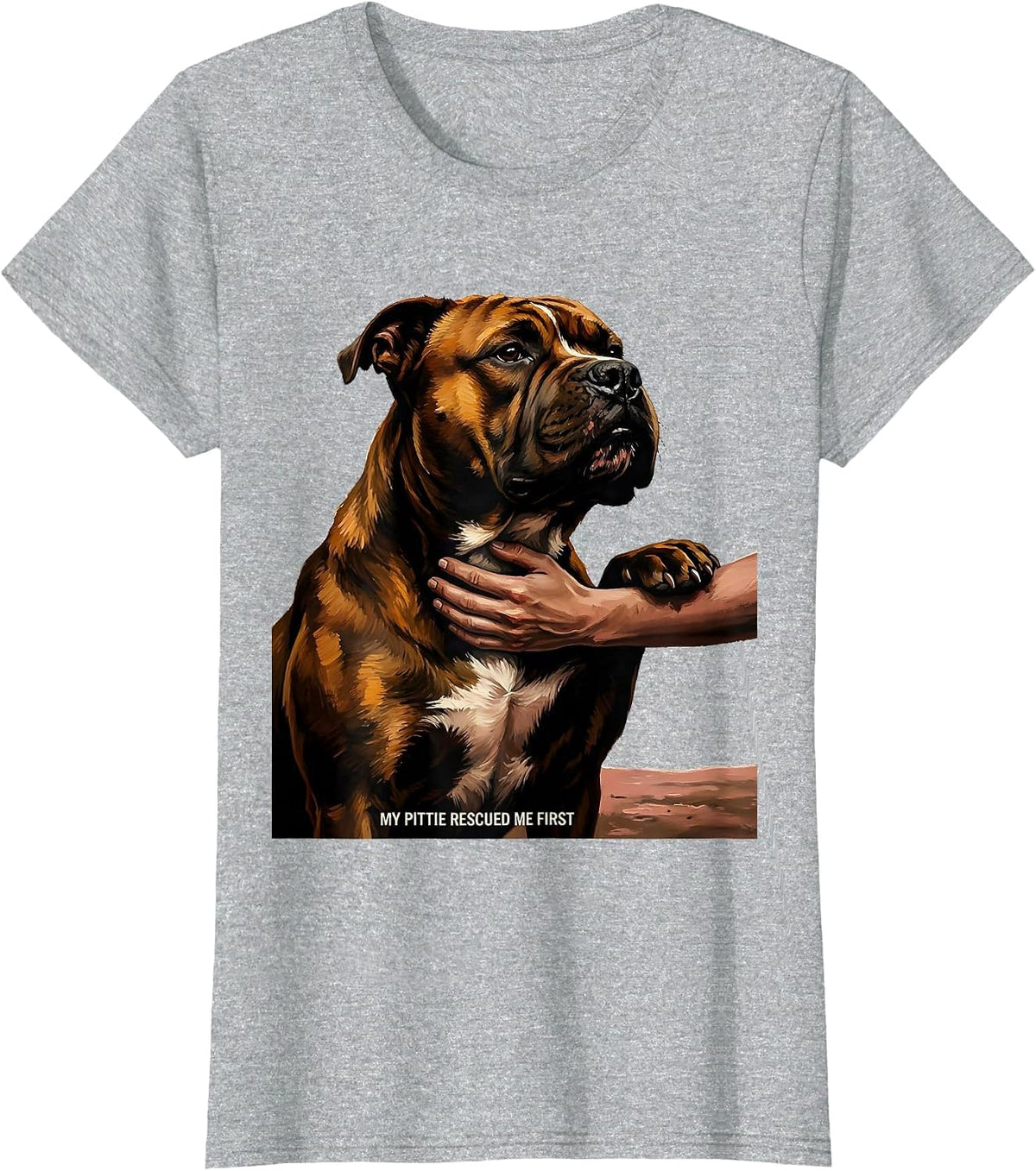My Pittie Rescued Me First Funny Pitbull Dog Mom Pet Lover T-Shirt - Heather Grey