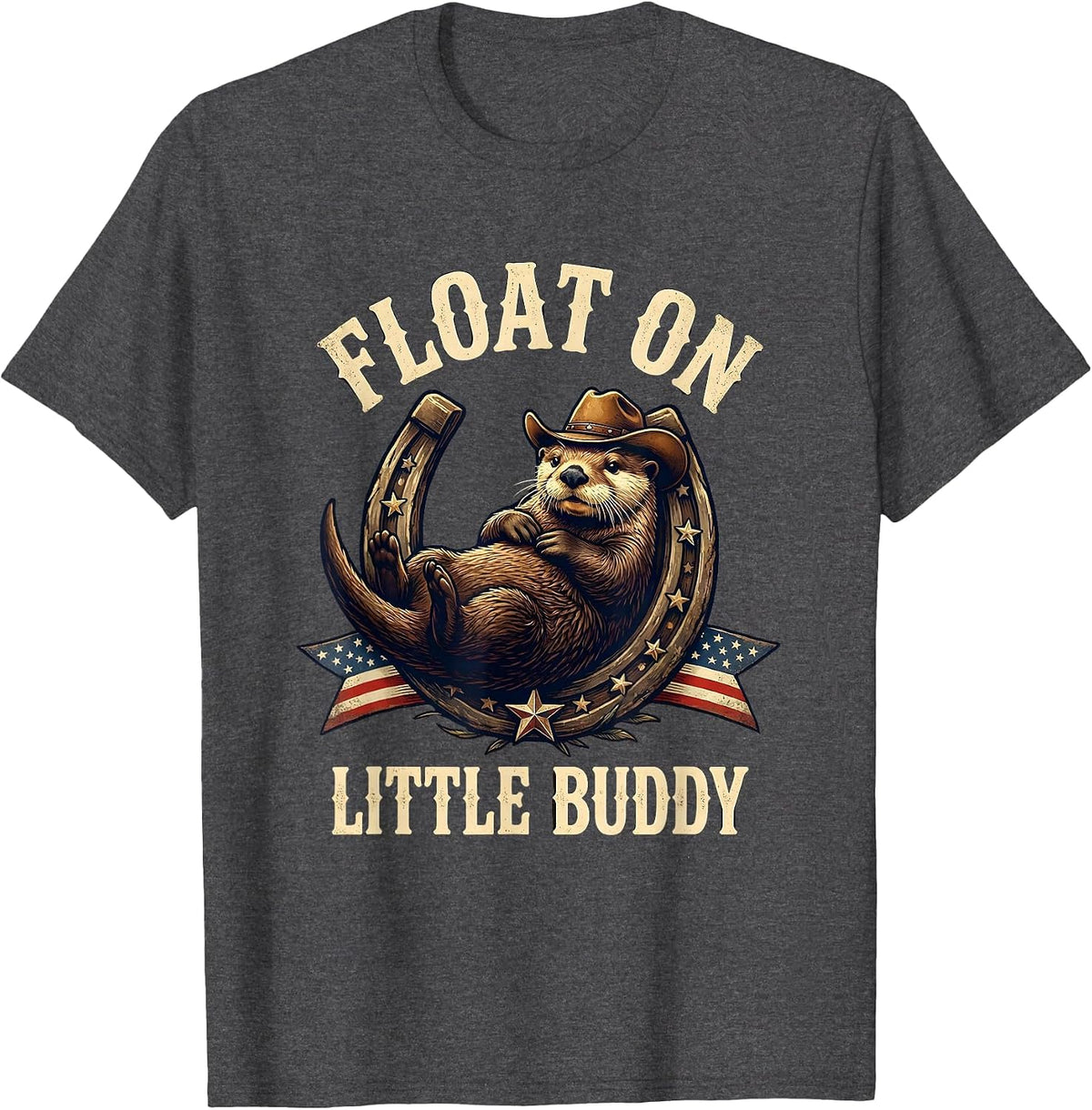 Float On Little Buddy Sea Otter Design T-Shirt - Dark Heather Grey