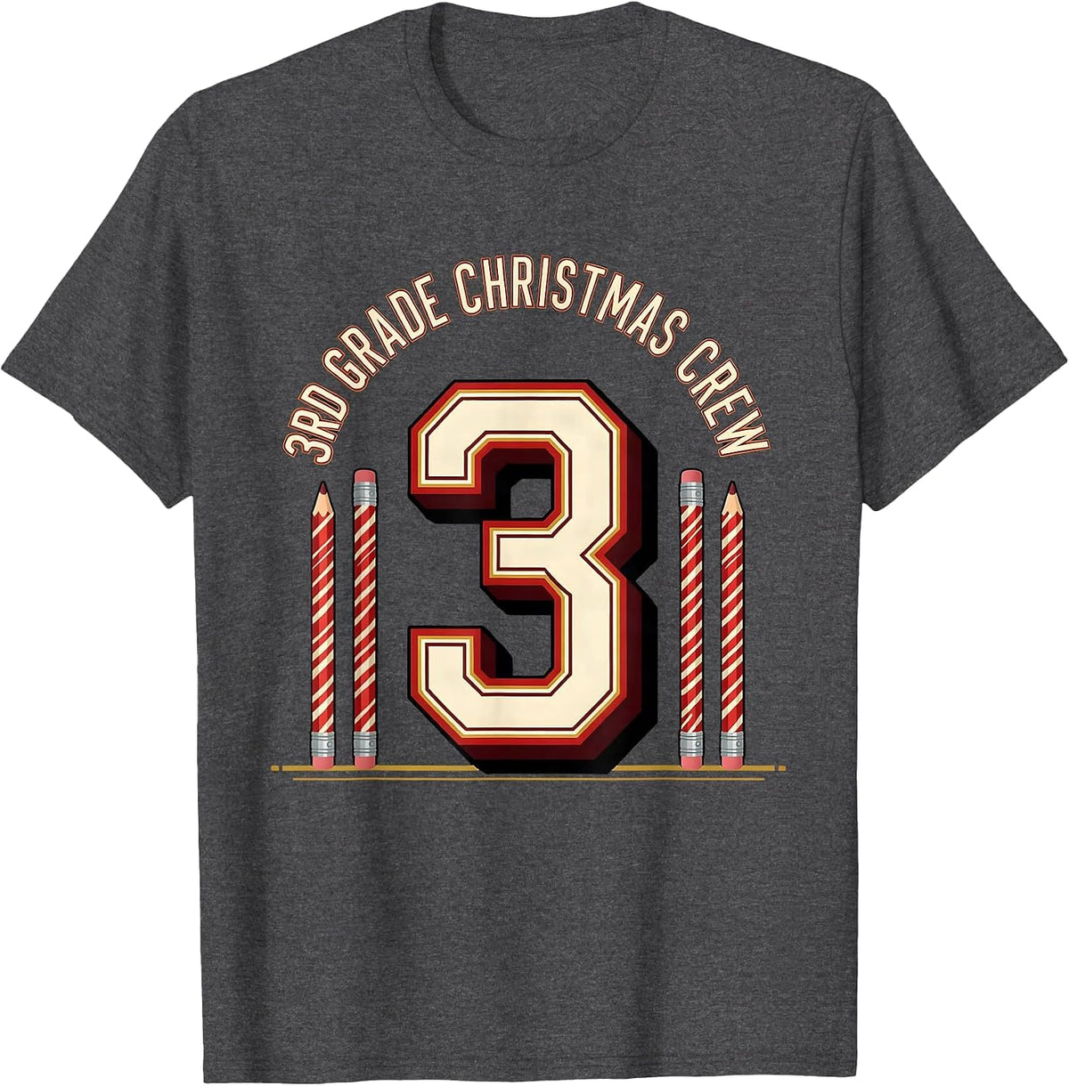 Men's 3rd Grade Christmas Crew Teacher Holiday Humor Grade-Level T-Shirt - Dark Heather Grey