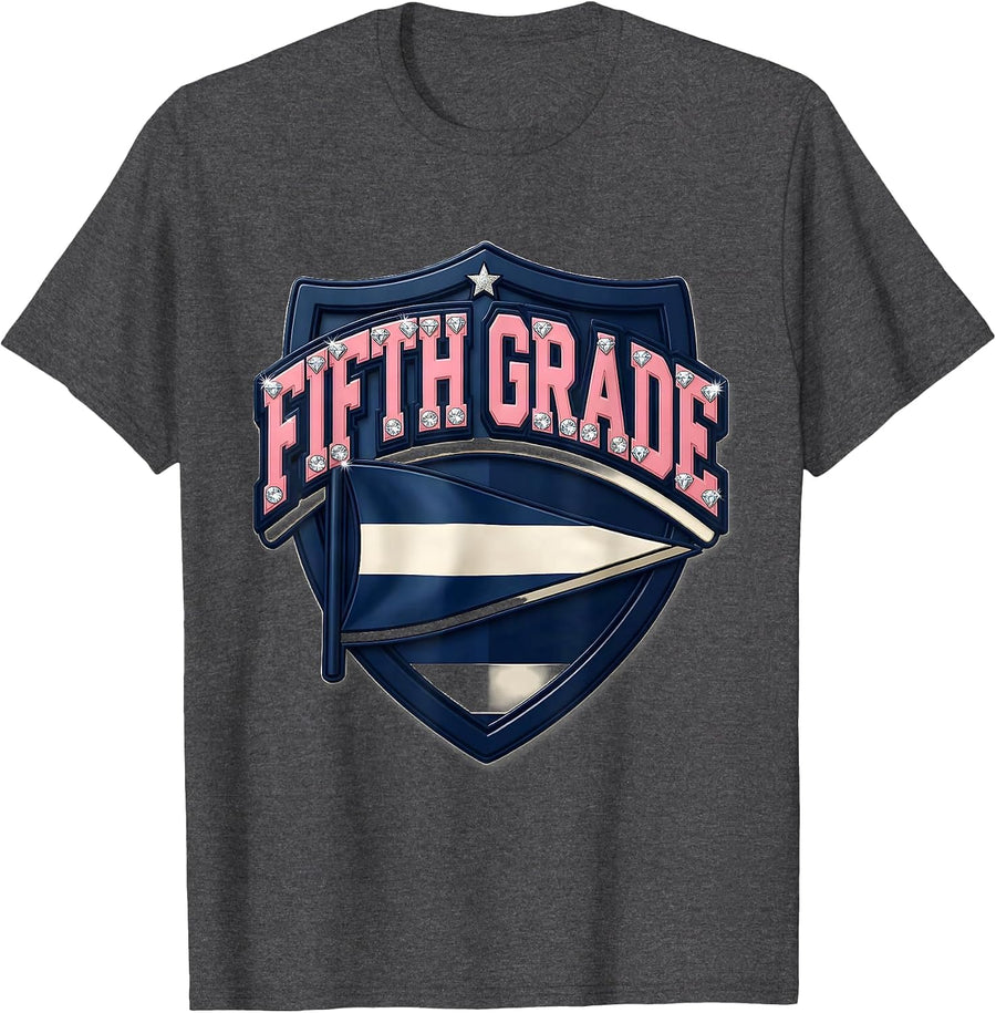 Men's Fifth Grade Sparkle Varsity Preppy Back to School Girl T-Shirt - Dark Heather Grey