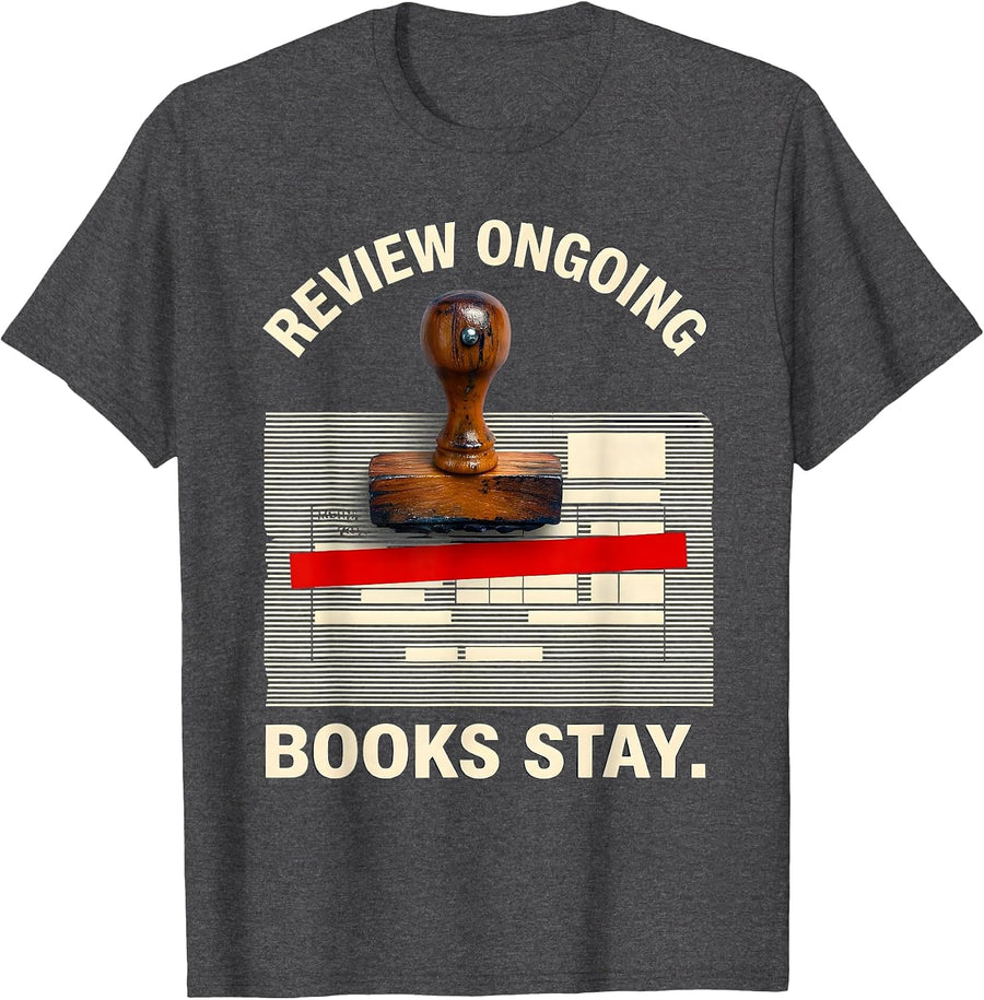 Men's Review Ongoing Books Stay Defiant Librarian Anti Censorship T-Shirt - Dark Heather Grey