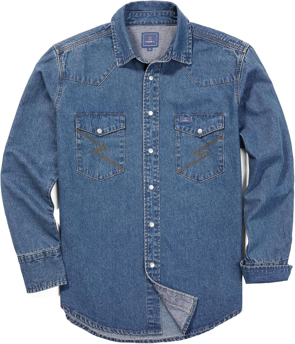 HISEA Men's Denim Shirt Long Sleeve, Button Down Work Shirt, Regular Fit - Blue
