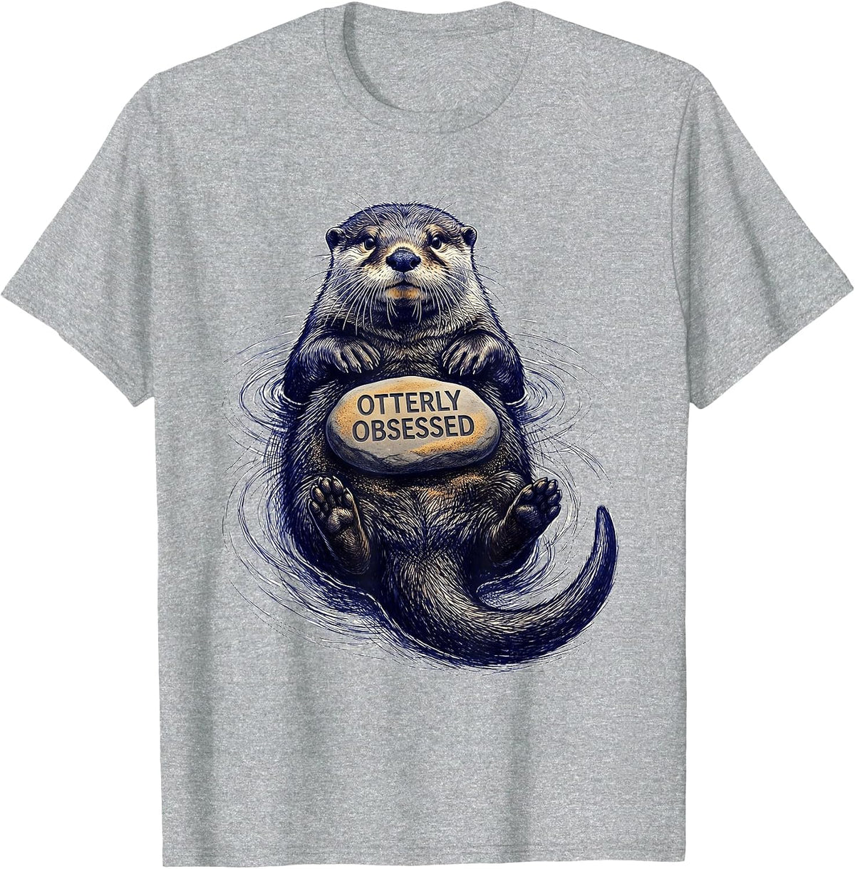 Men's Otterly Obsessed Cute Otter Graphic Design T-Shirt - Heather Grey