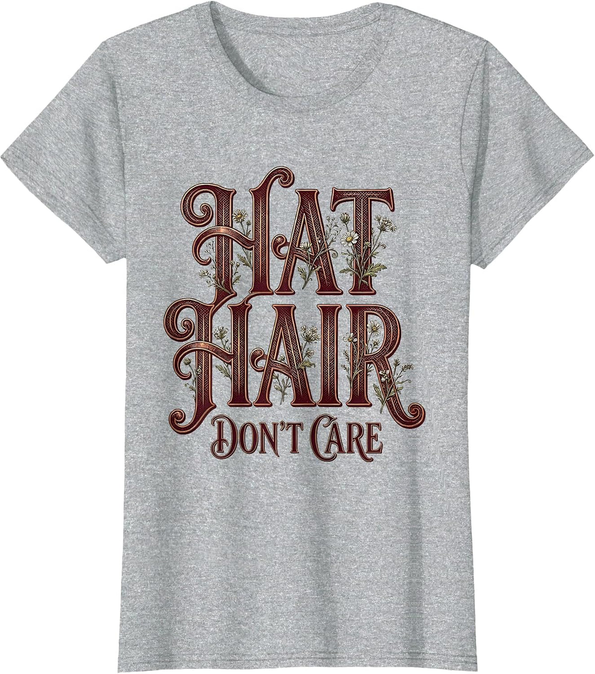 Hat Hair Don't Care Cowboy Design T-Shirt - Heather Grey