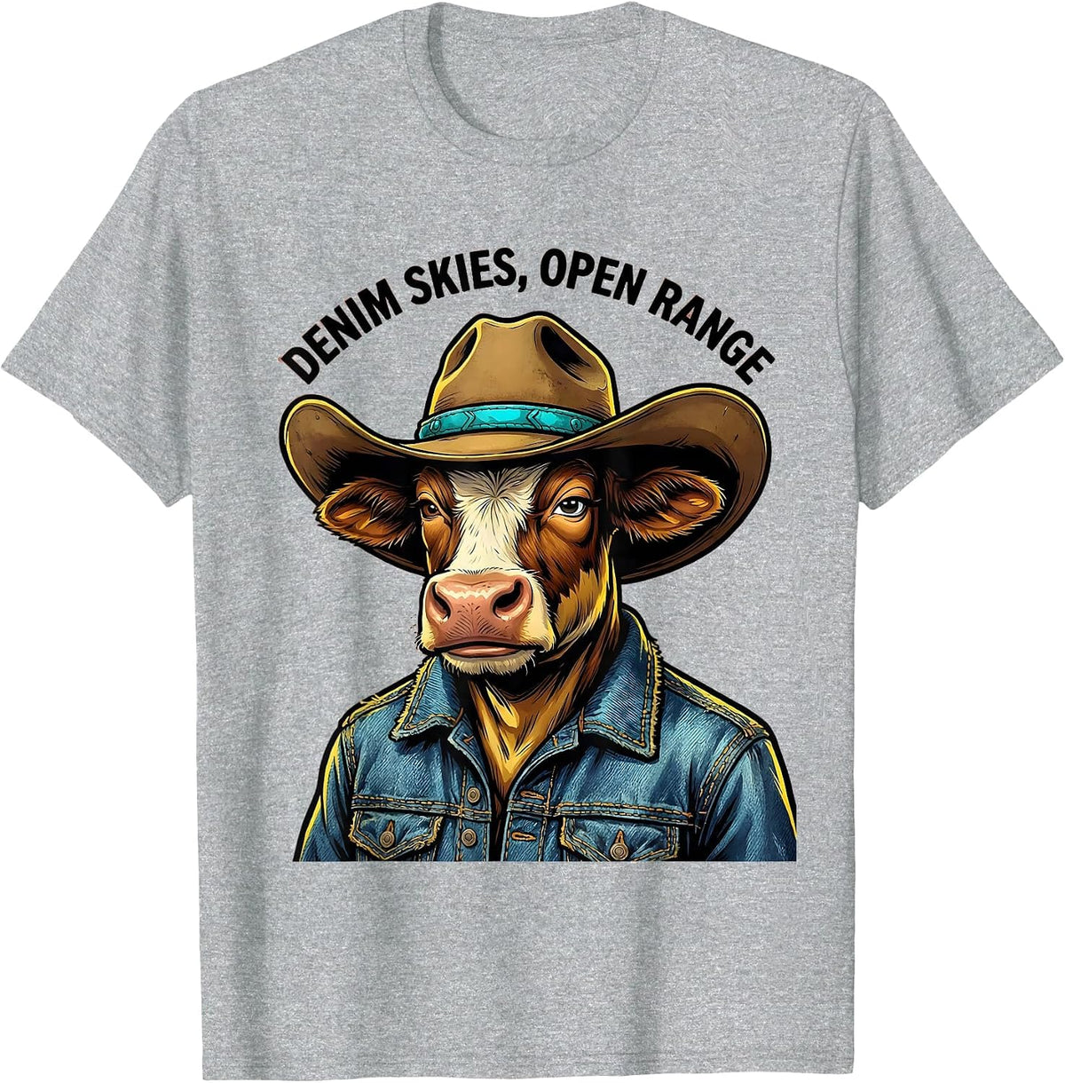 Men's Denim Skies Open Range Cowgirl Design T-Shirt - Heather Grey