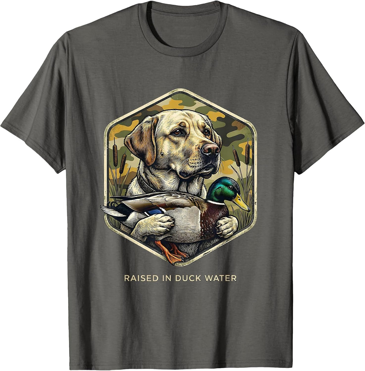Men's Raised In Duck Water Vintage Labrador Waterfowl Hunting T-Shirt - Asphalt Grey