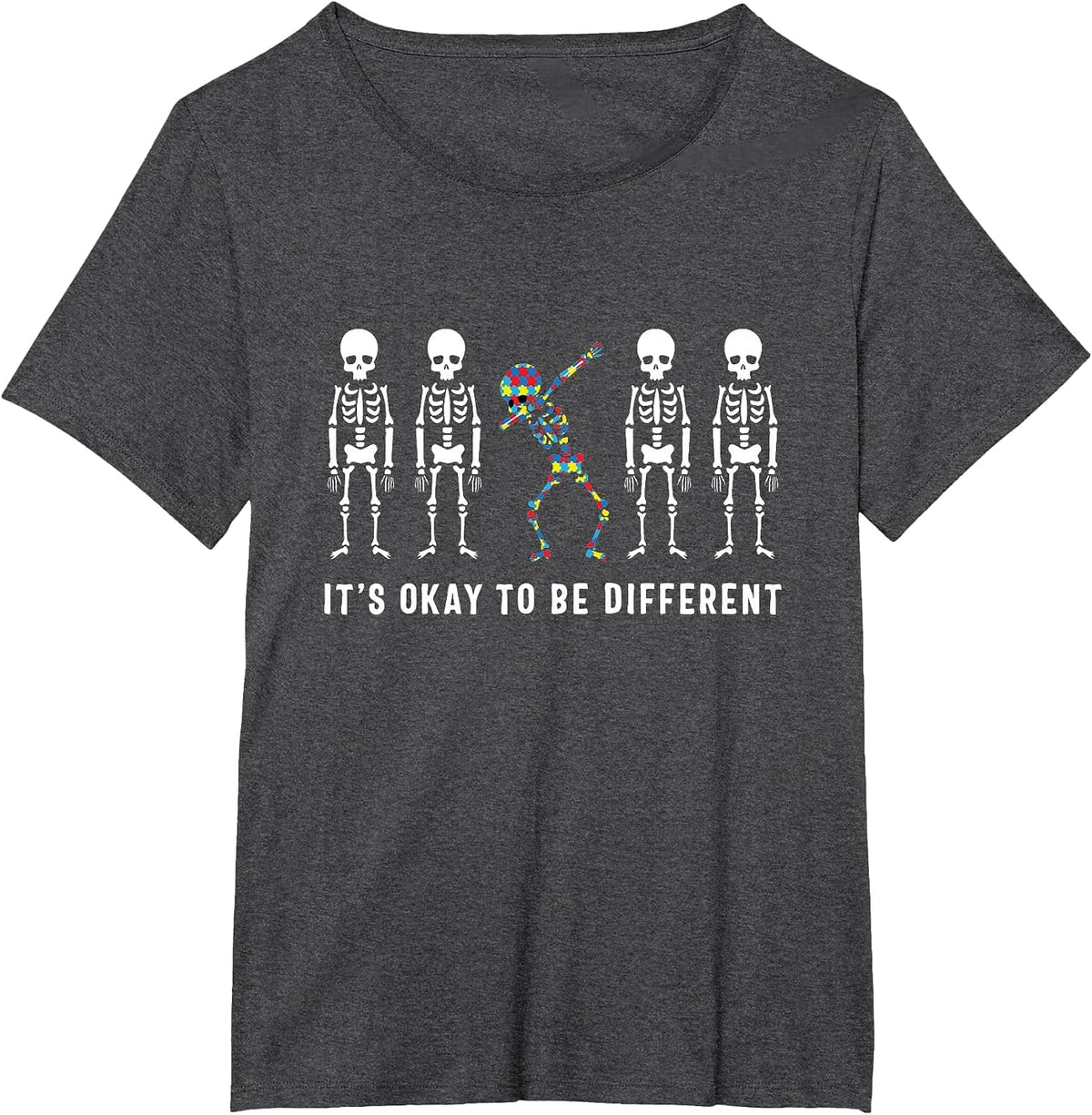 It's Okay to Be A Little Different Skeleton Autism T-Shirt - Dark Heather Grey